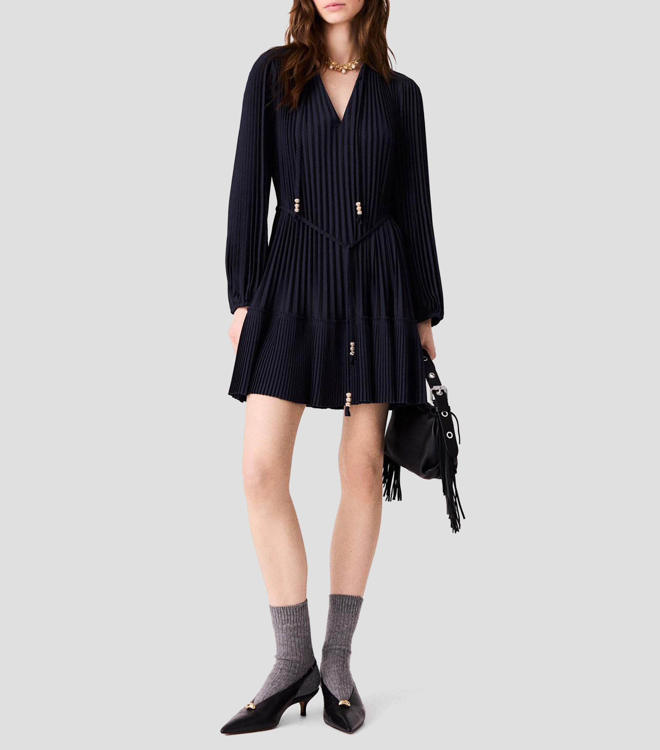 Vestido corto manga larga Rilaji liso Mujer